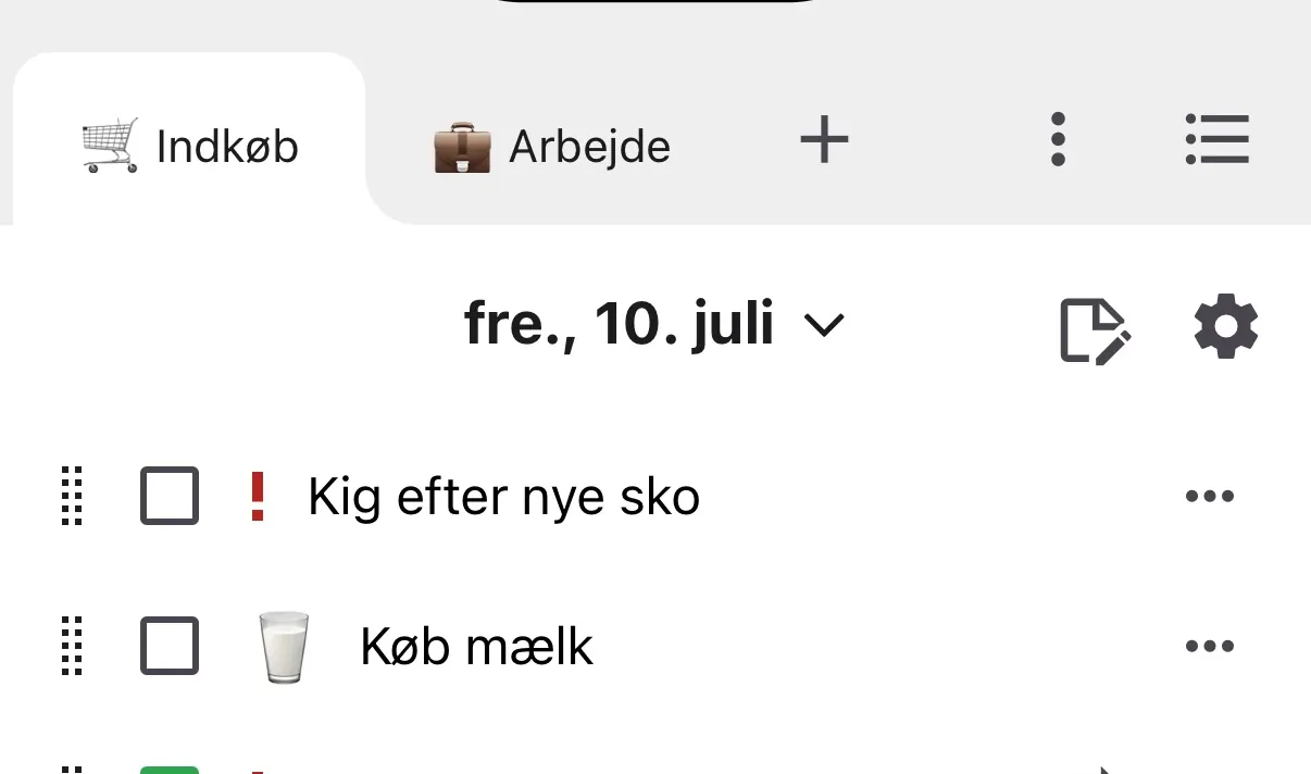 Del listerne op efter formål.