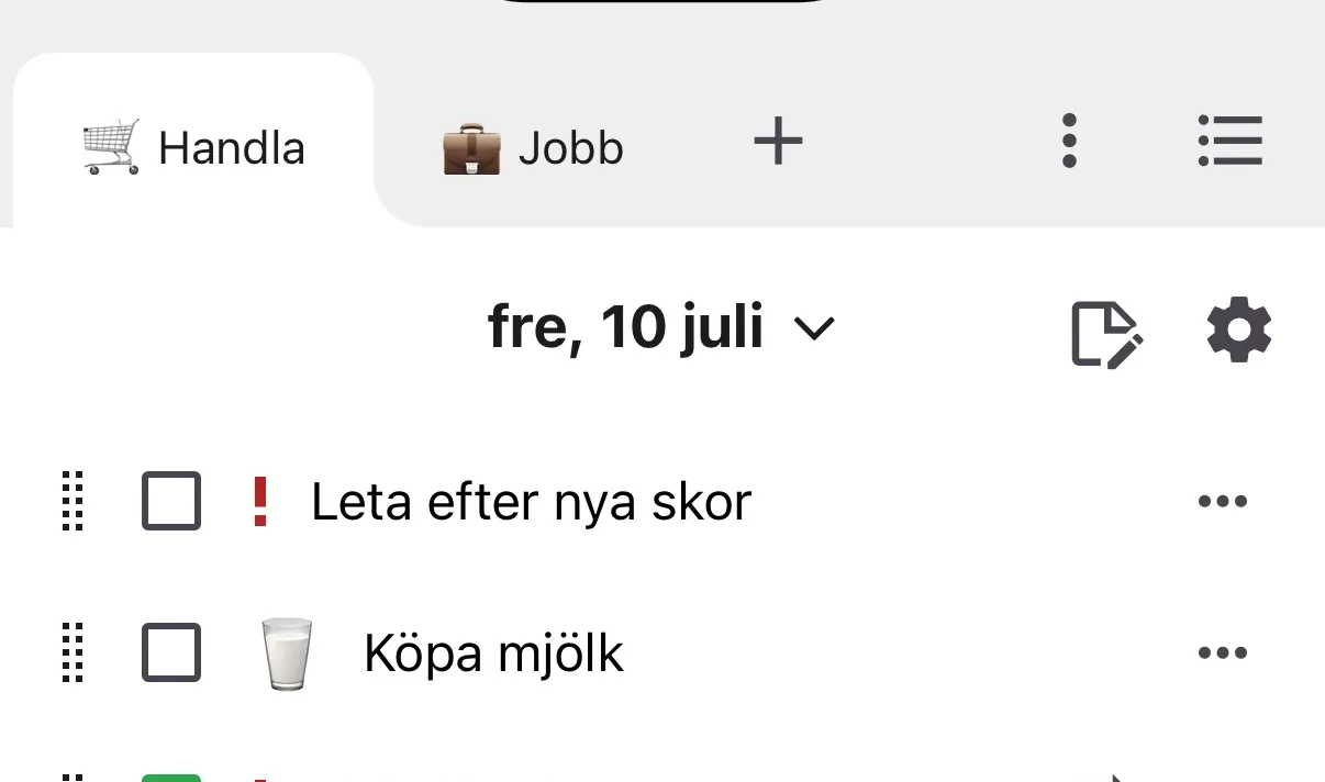 Dela upp listorna efter vad de gäller.